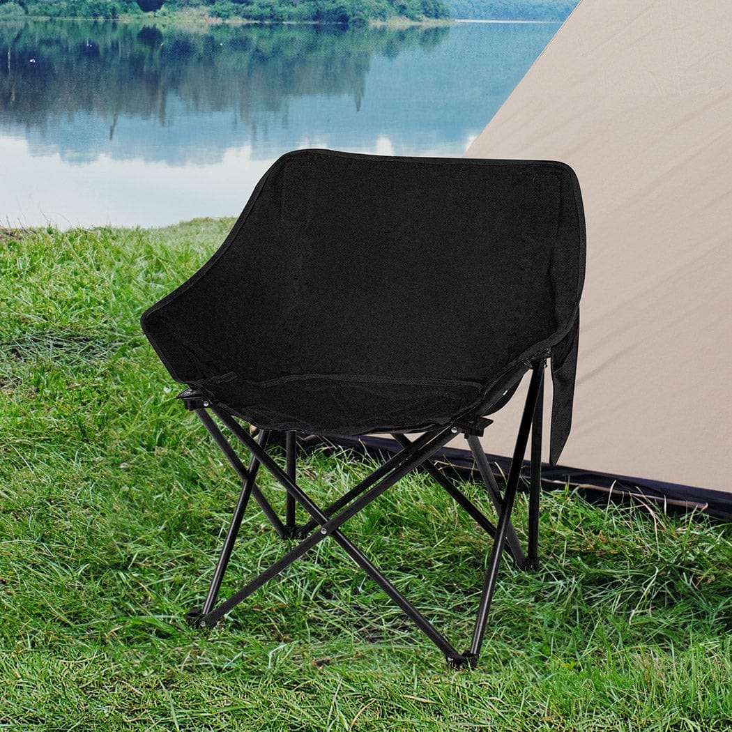 Black colour - Modern Folding Camping Moon Chair Lightweight Black  Soft Cushion