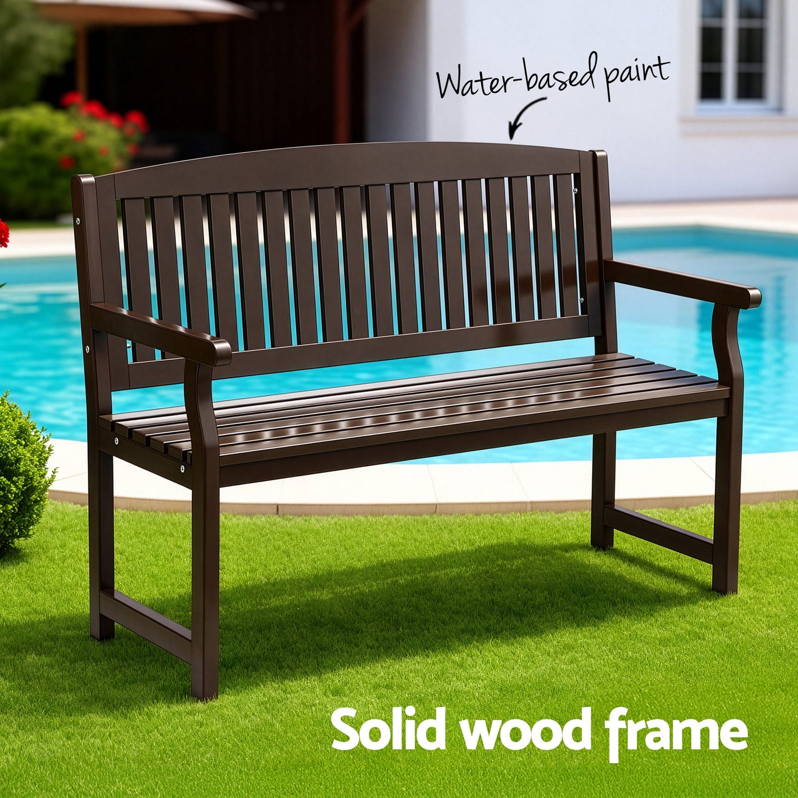 Outdoor Garden Bench Wooden 2 Seater Lounge Chair Patio Furniture Brown | 2 Seater