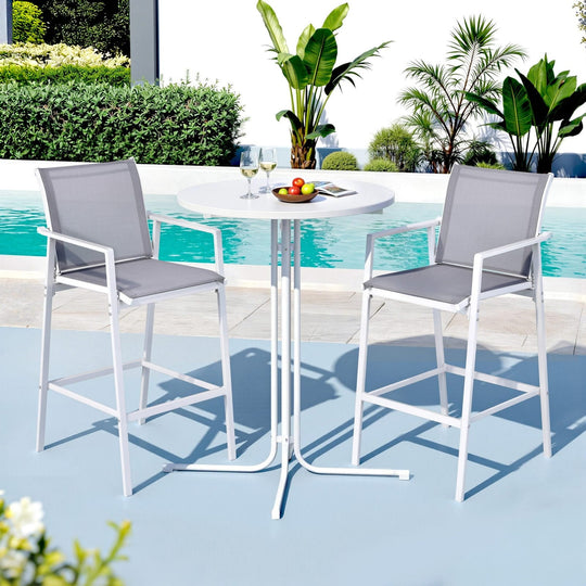 Outdoor Bistro Bar Set 3 Piece Steel White - Furniture