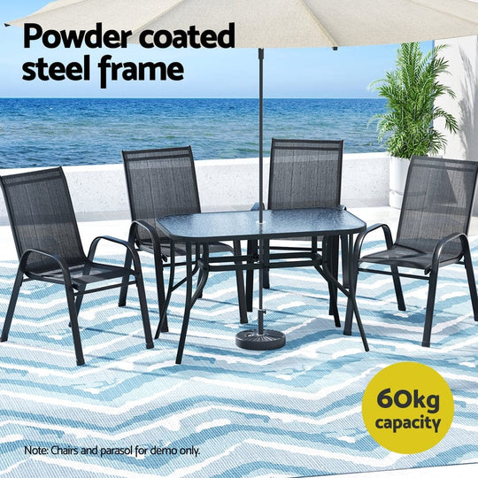 120CM Outdoor Dining Table Steel Parasol Hole Desk Patio Furniture Black