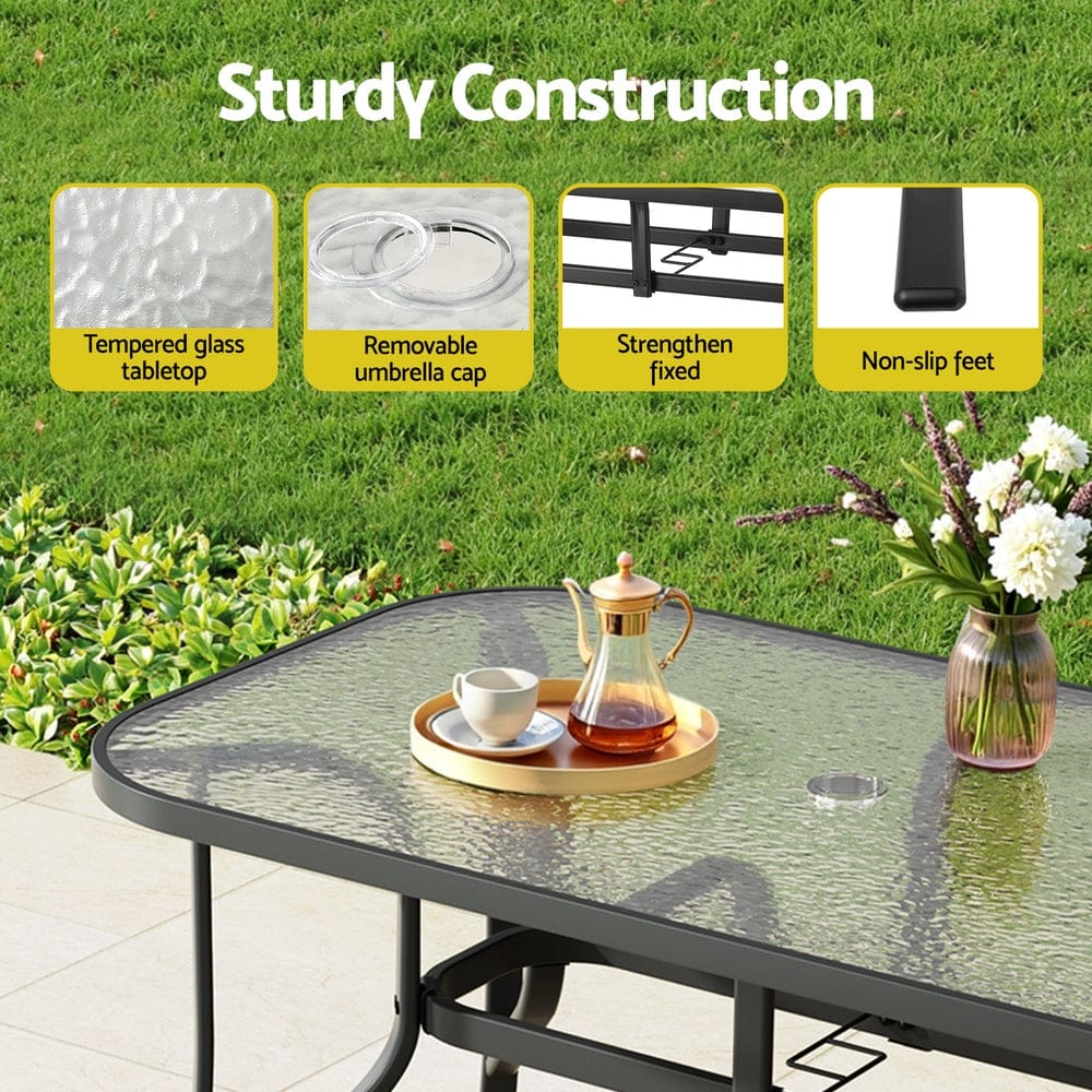 120CM Outdoor Dining Table Steel Parasol Hole Desk Patio Furniture Black