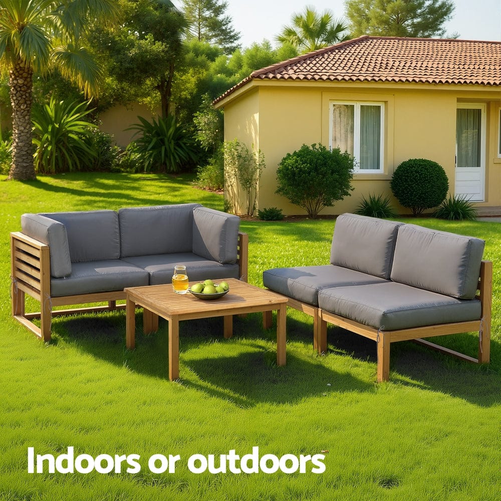 5Pcs - 4-Piece Outdoor Sofa Set Wooden Couch Lounge Setting 5PCS