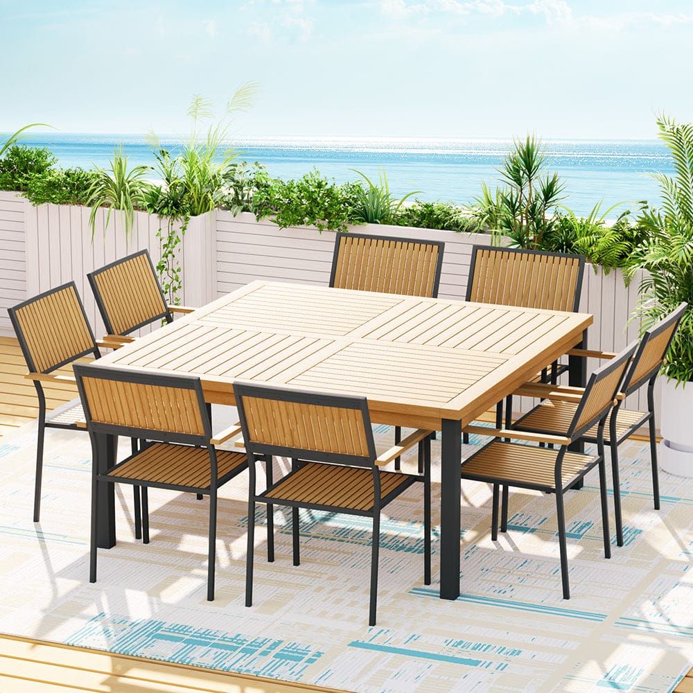 Outdoor Dining Set 9 Piece Wooden Table Chairs Setting | Wooden finish