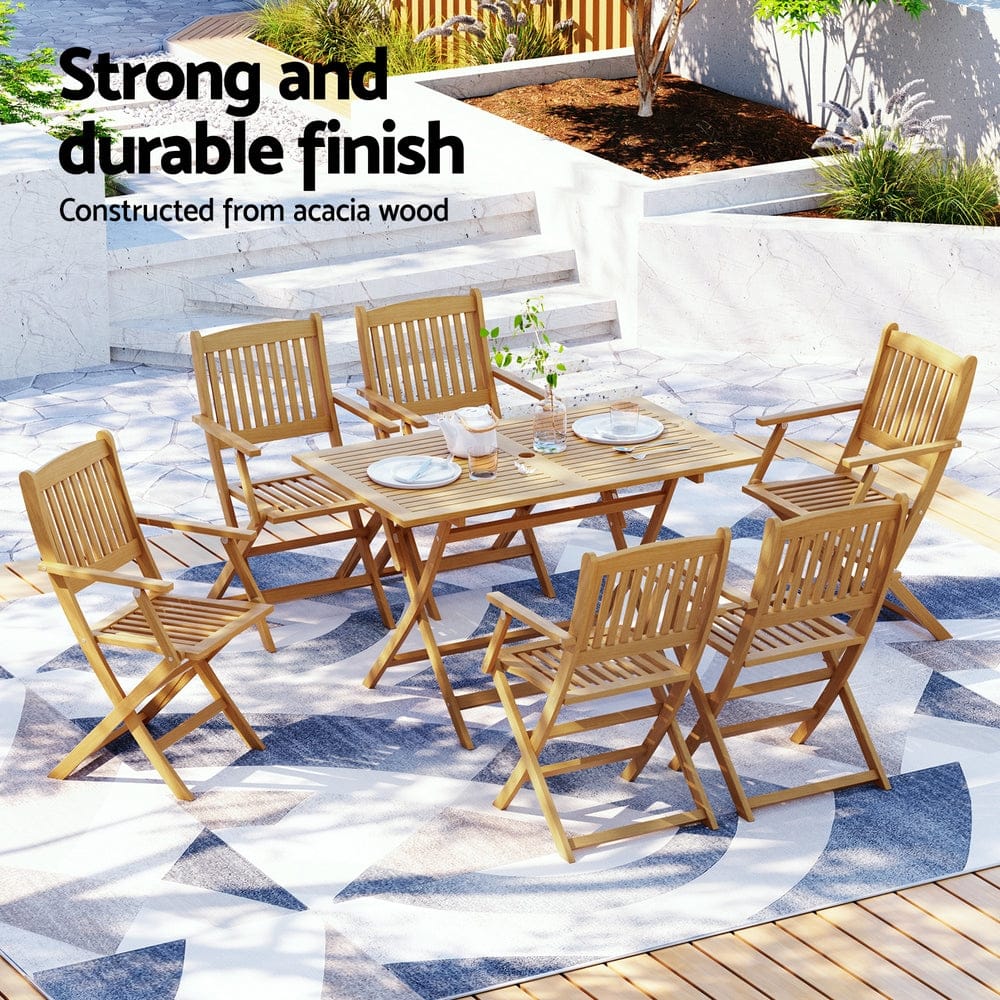 Outdoor Dining Set 7 Piece Wooden Table Chairs Setting Foldable with Outdoor Dining Sets