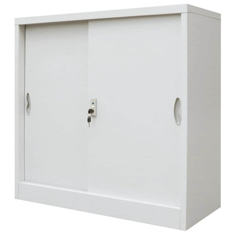 Office Cabinet with Sliding Doors Metal Grey