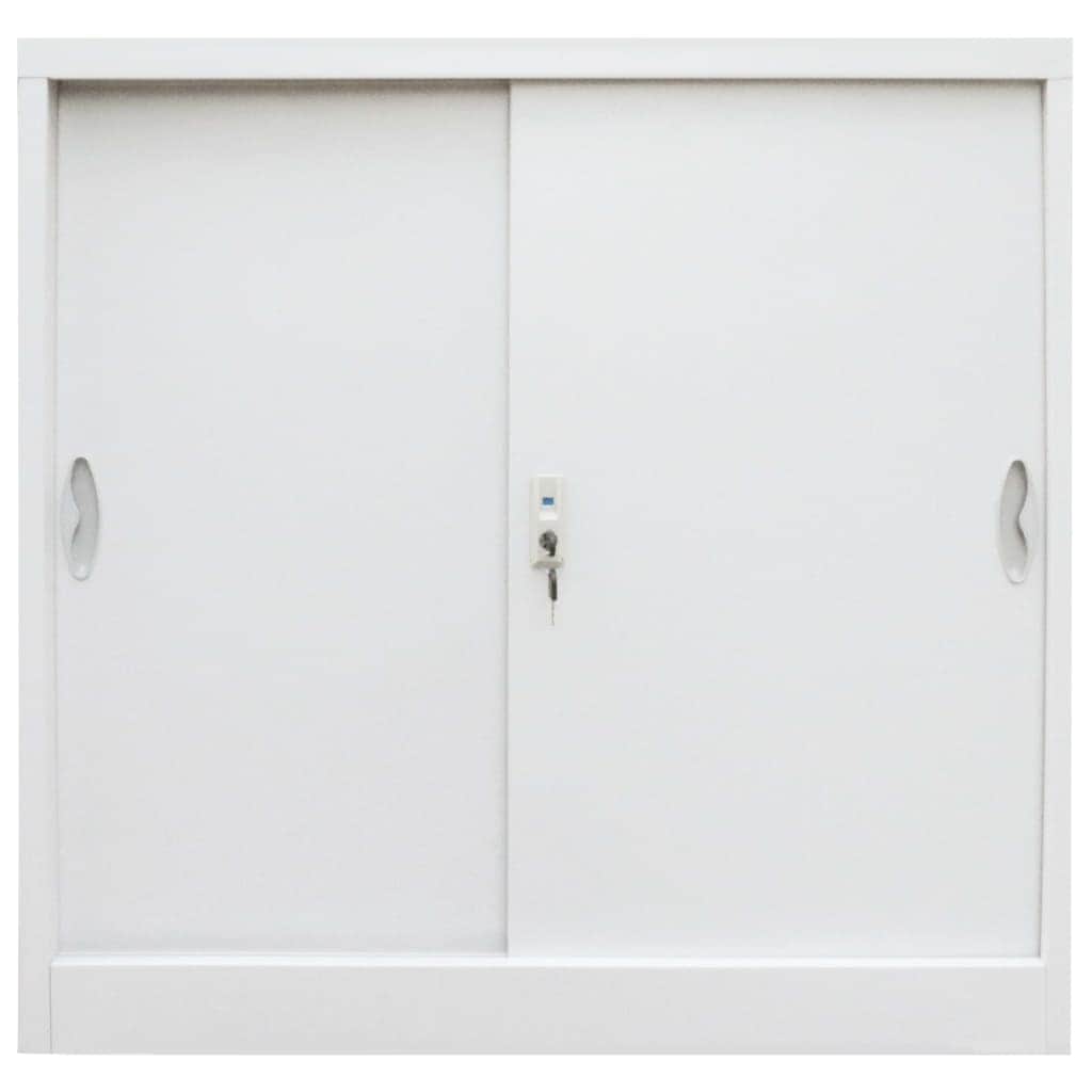 Office Cabinet with Sliding Doors Metal Grey