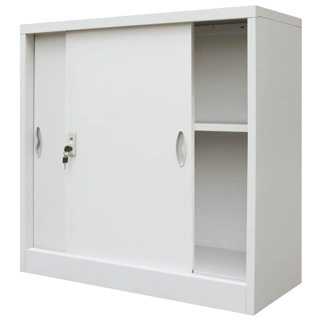 Office Cabinet with Sliding Doors Metal Grey