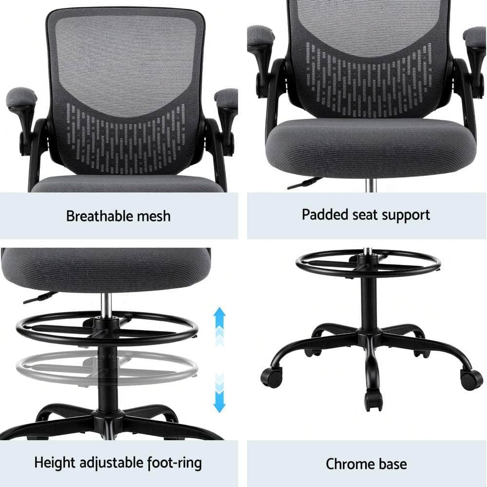 Office Chair Drafting Chairs Stool Computer Desk Studios Mesh Grey