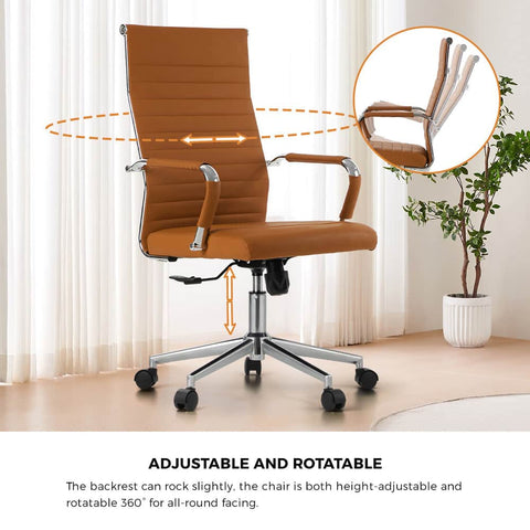 Office Chair High Back Swivel Leather Executive Desk Chair Brown