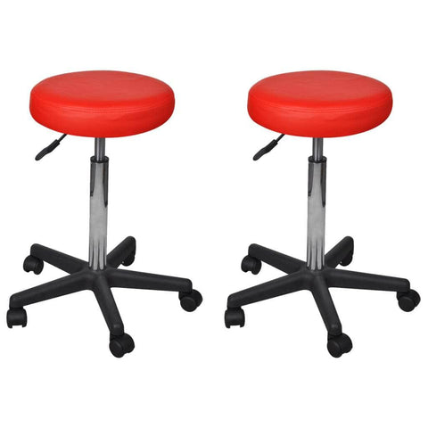Office Stools 2 pcs Red Leather