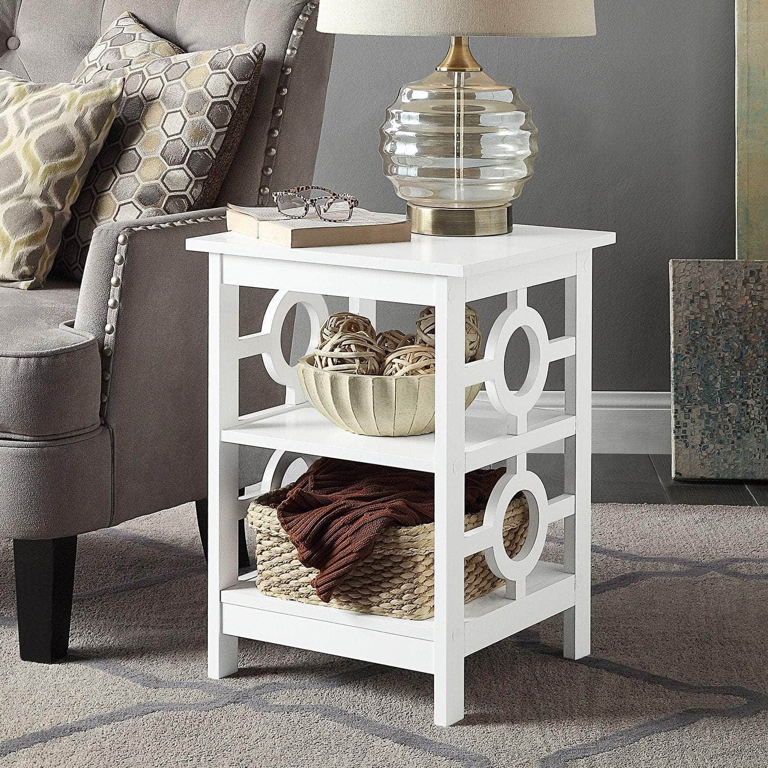 Oliver 2-Tier Bedside Table - White - White colour