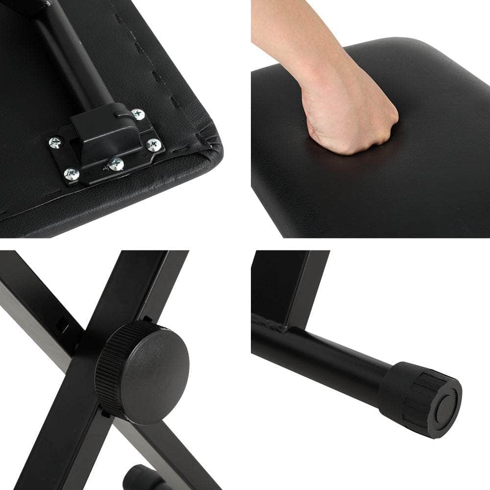 On-the-Go Melodies: Portable Black Keyboard Bench for Musical Mobility