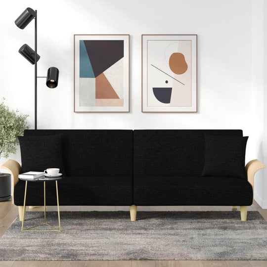 Opulent Onyx Comfort: Black Fabric Sofa Bed with Inviting