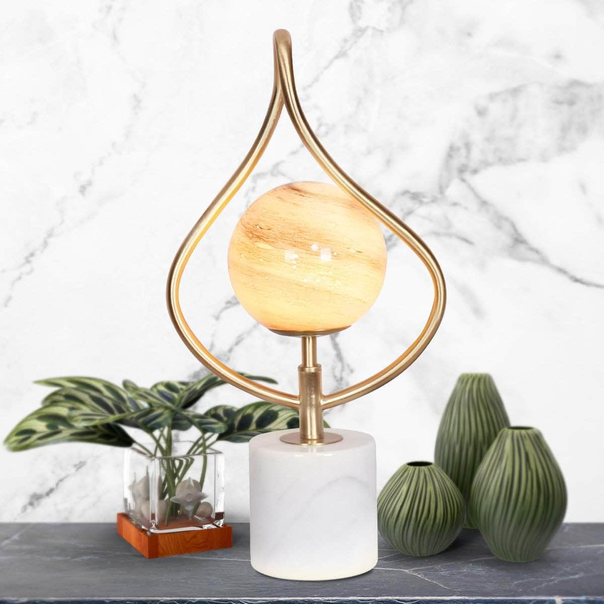 Orange Glass Table Lamp with White Marble Base