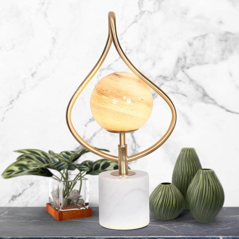 Orange Glass Table Lamp with White Marble Base