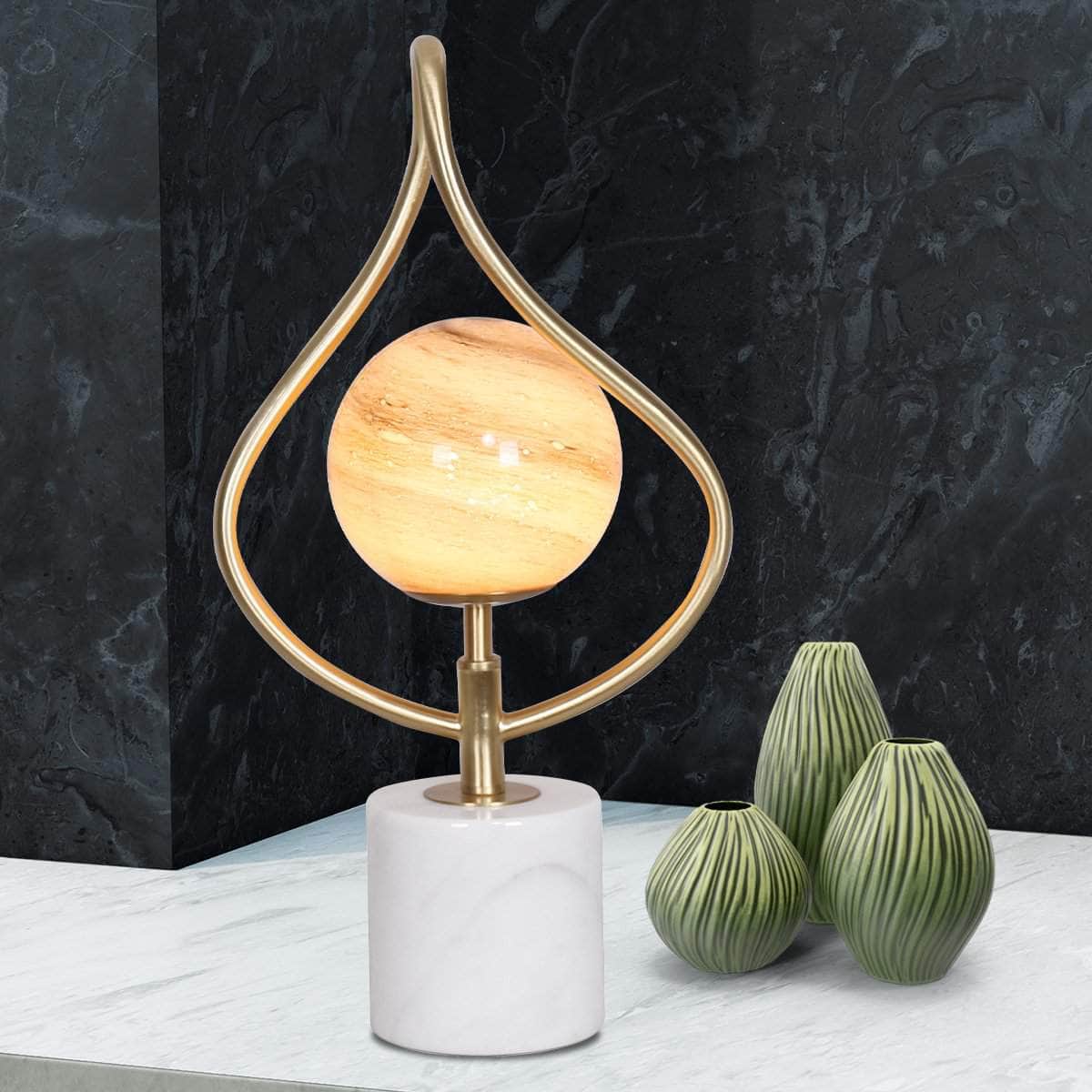 Orange Glass Table Lamp with White Marble Base