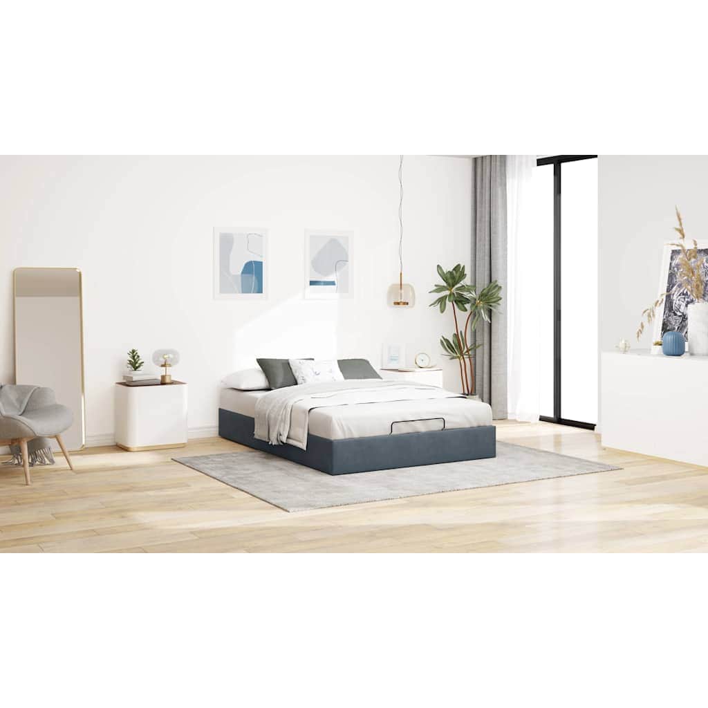 Ottoman Bed Frame No Mattress Dark Grey Queen Velvet