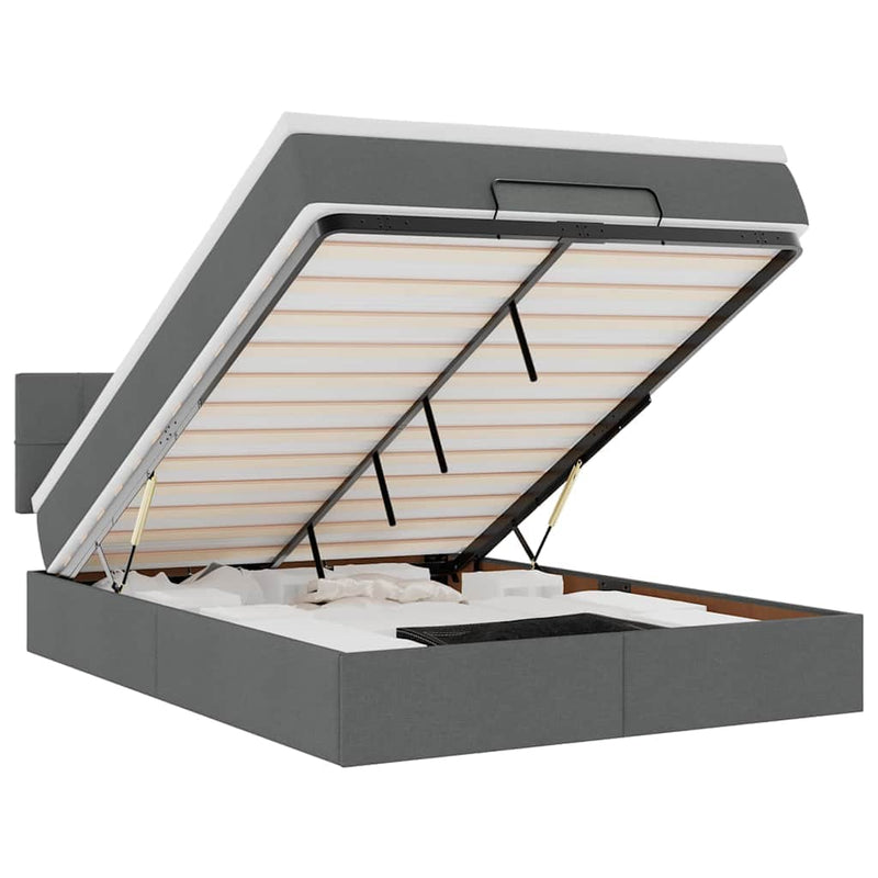 111QV - Ottoman Bed with Mattress Dark Grey Double Fabric