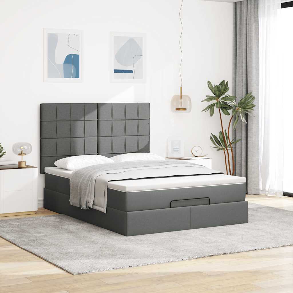 Ottoman Bed with Mattress Dark Grey - Queen Fabric