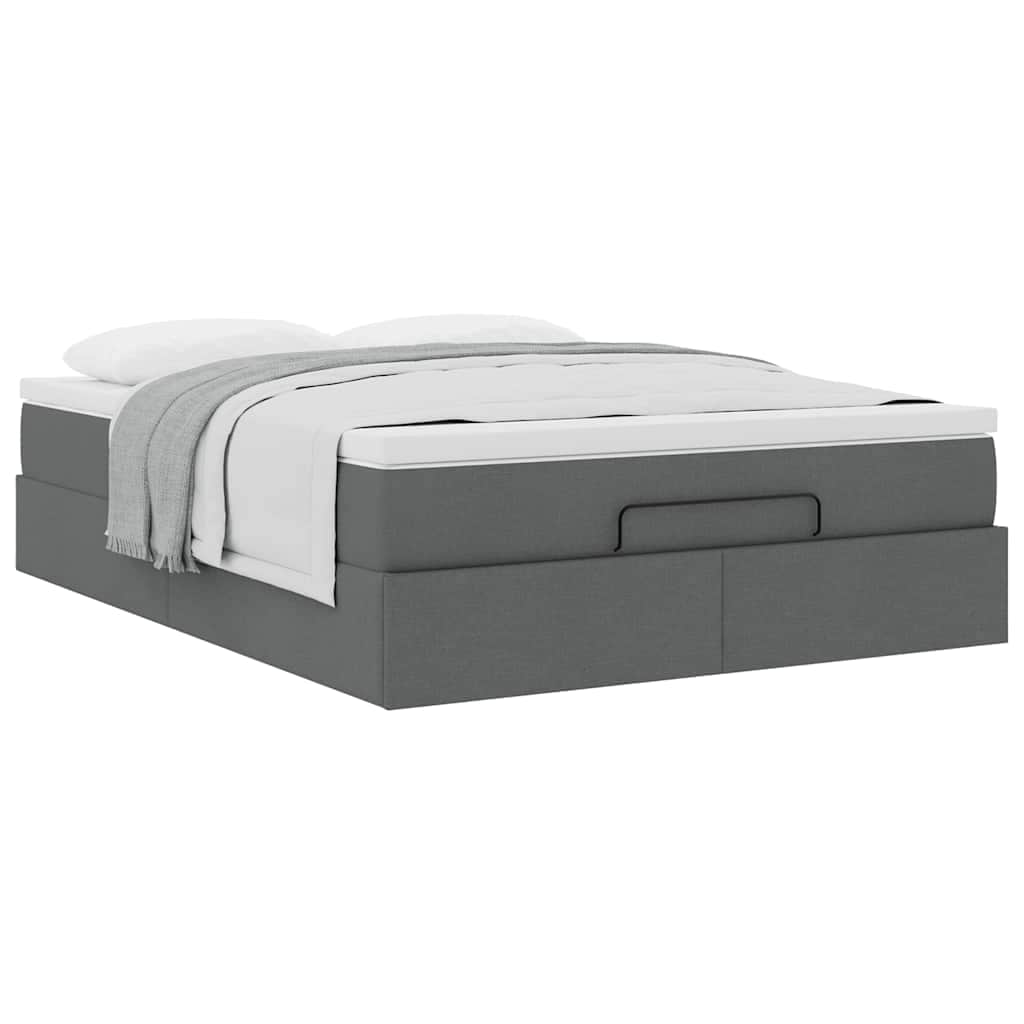 Ottoman Bed with Mattress Dark Grey Queen Fabric