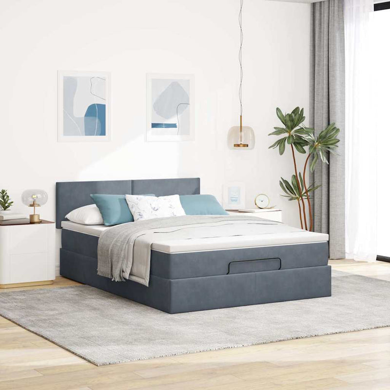 Queen - Ottoman Bed with Mattress Dark Grey Queen Velvet