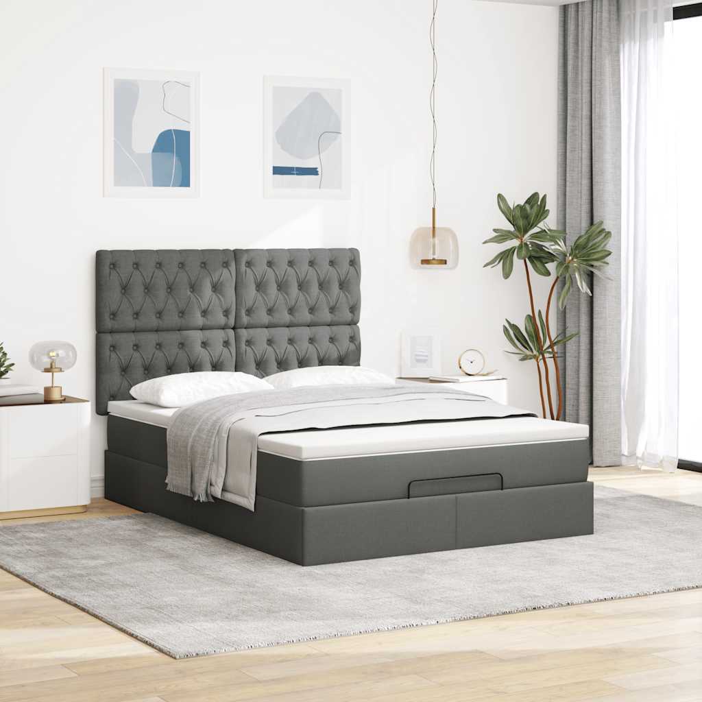 Ottoman Bed with Mattress & LEDs - Dark Grey Queen