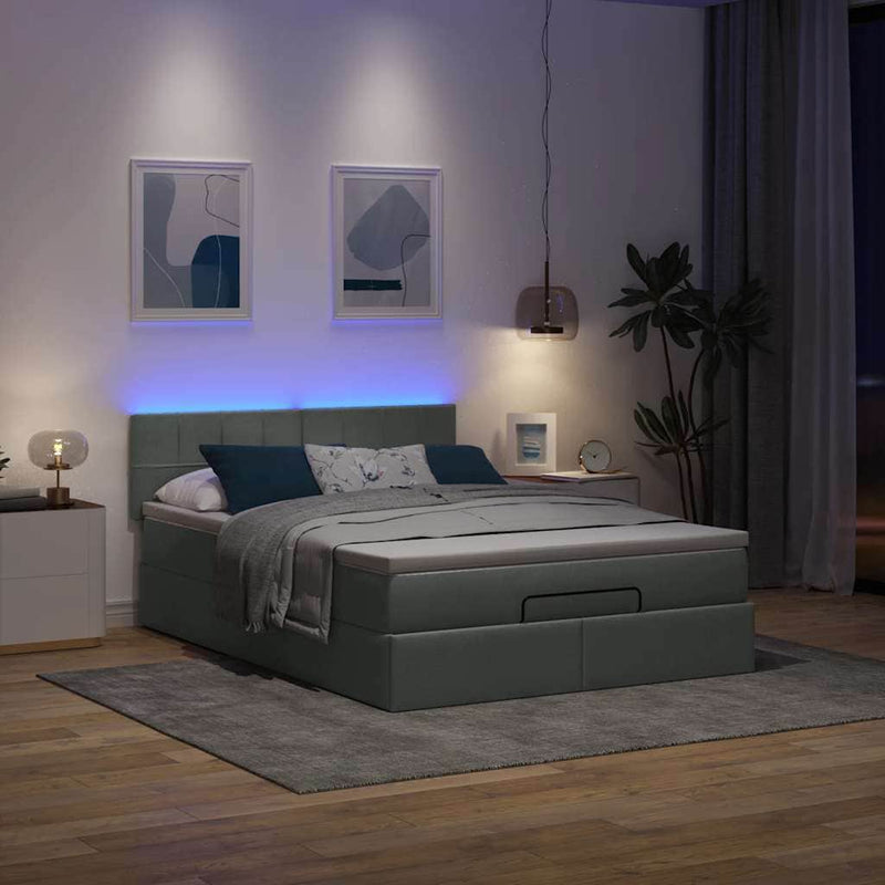 Ottoman Bed with Mattress & LEDs Double Fabric | 101QV