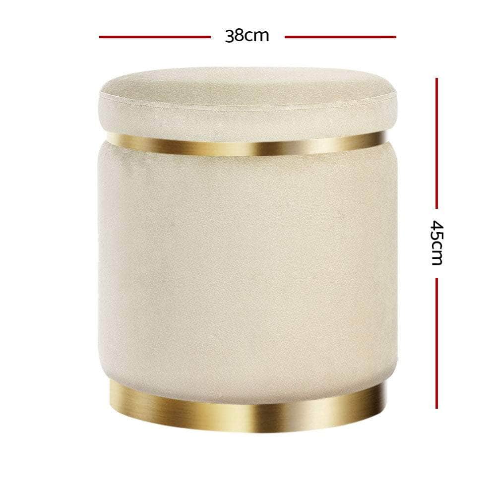 Ottoman Foot Stool Round Velvet Cream