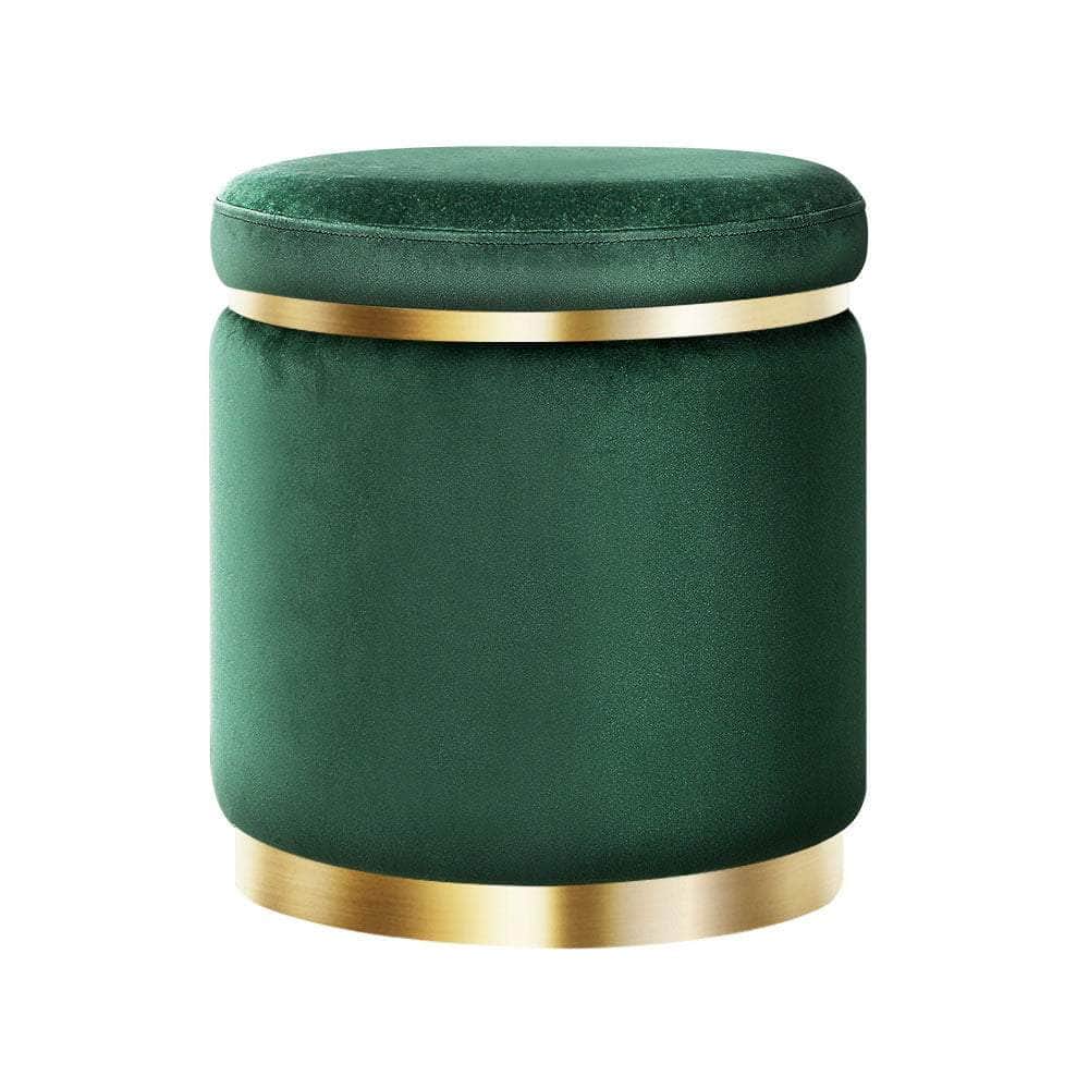 Ottoman Foot Stool Round Velvet Green