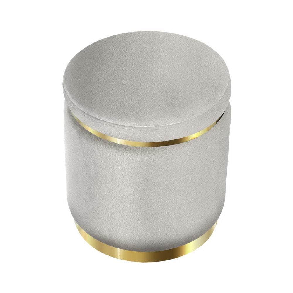 Ottoman Foot Stool Round Velvet Grey