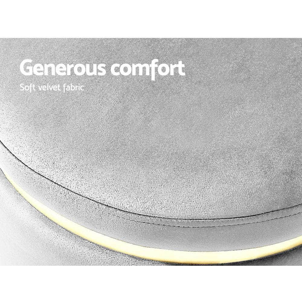 Ottoman Foot Stool Round Velvet Grey