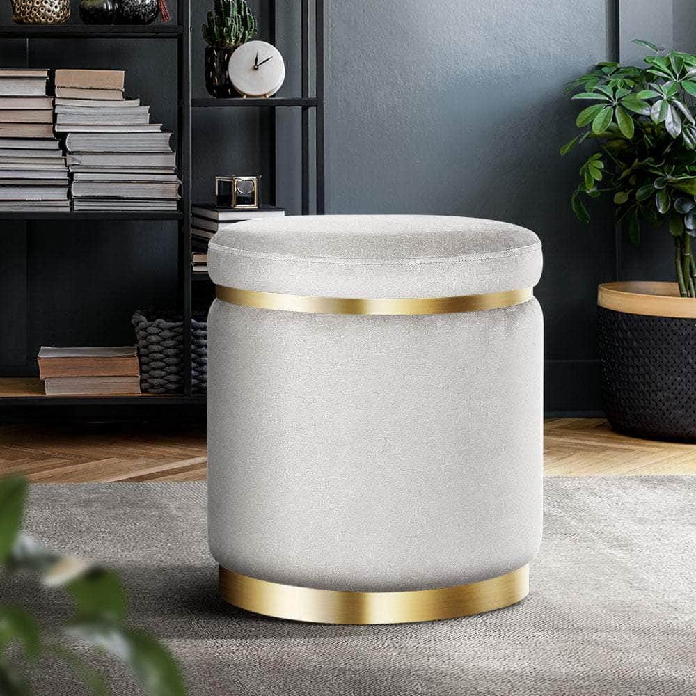 Ottoman Foot Stool Round Velvet Grey