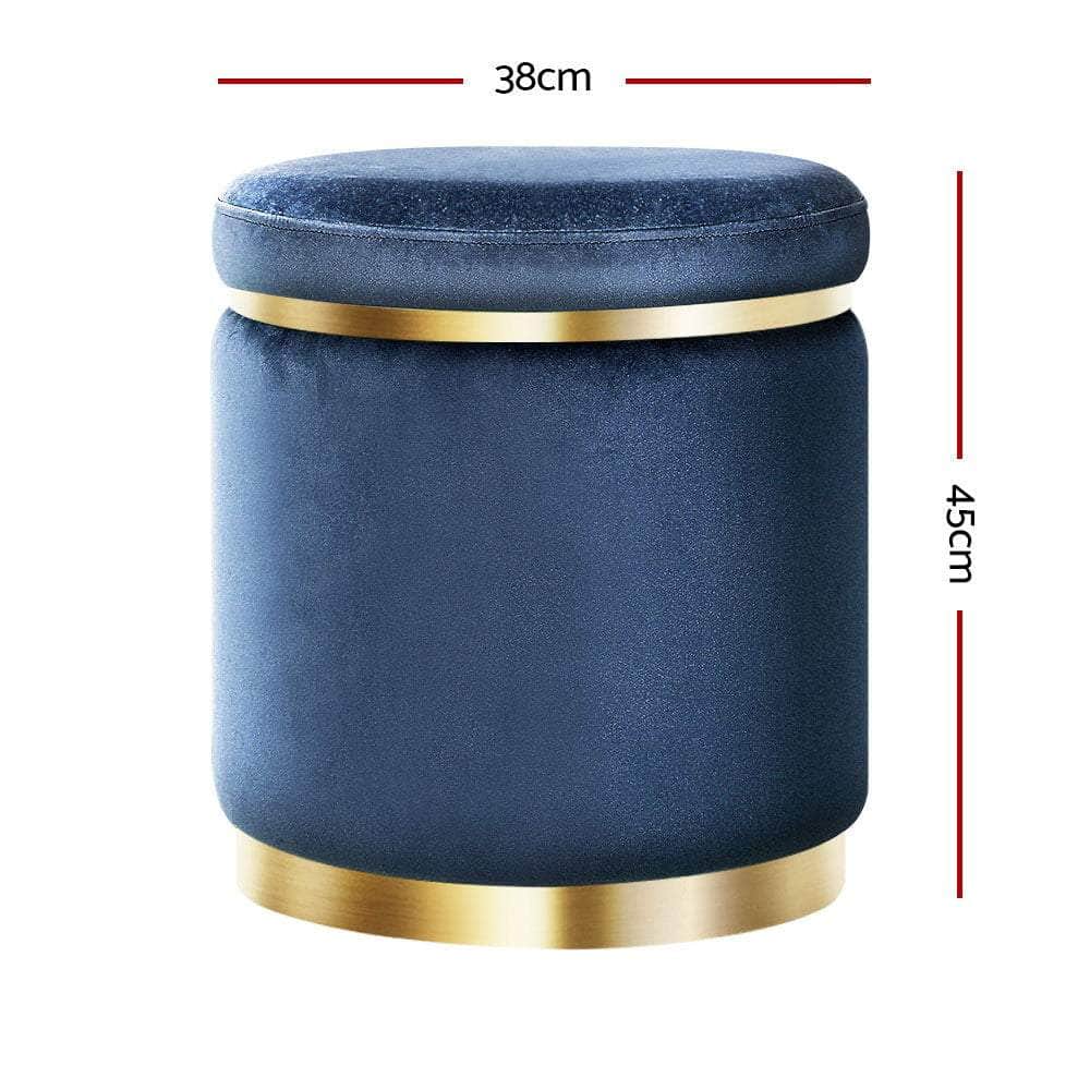 Ottoman Foot Stool Round Velvet Navy