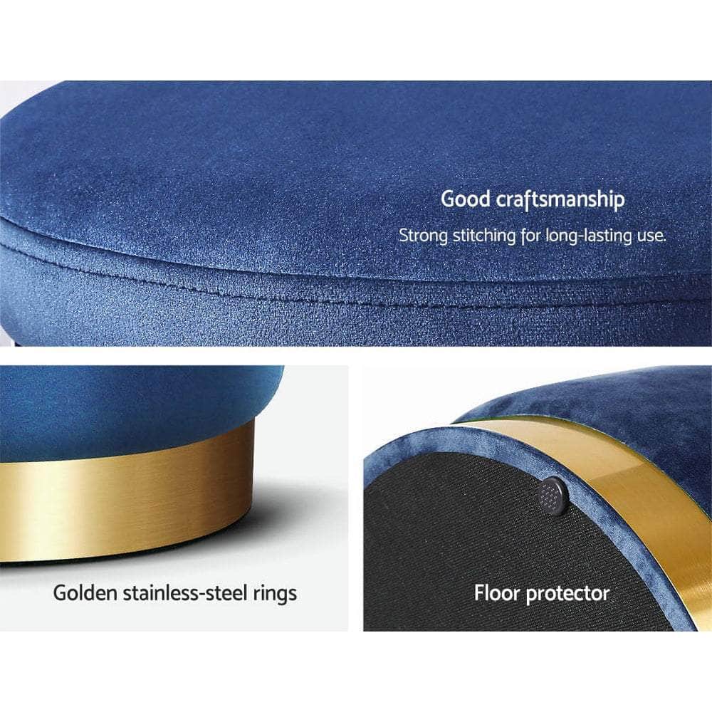 Ottoman Foot Stool Round Velvet Navy