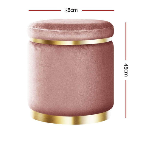 Ottoman Foot Stool Round Velvet Pink