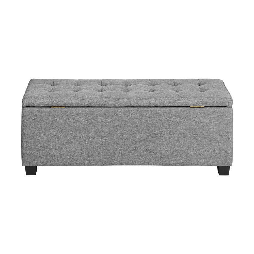 Ottoman Foot Stool: Spacious Toy Chest with Stylish Faux Linen Design-Grey\Light Grey