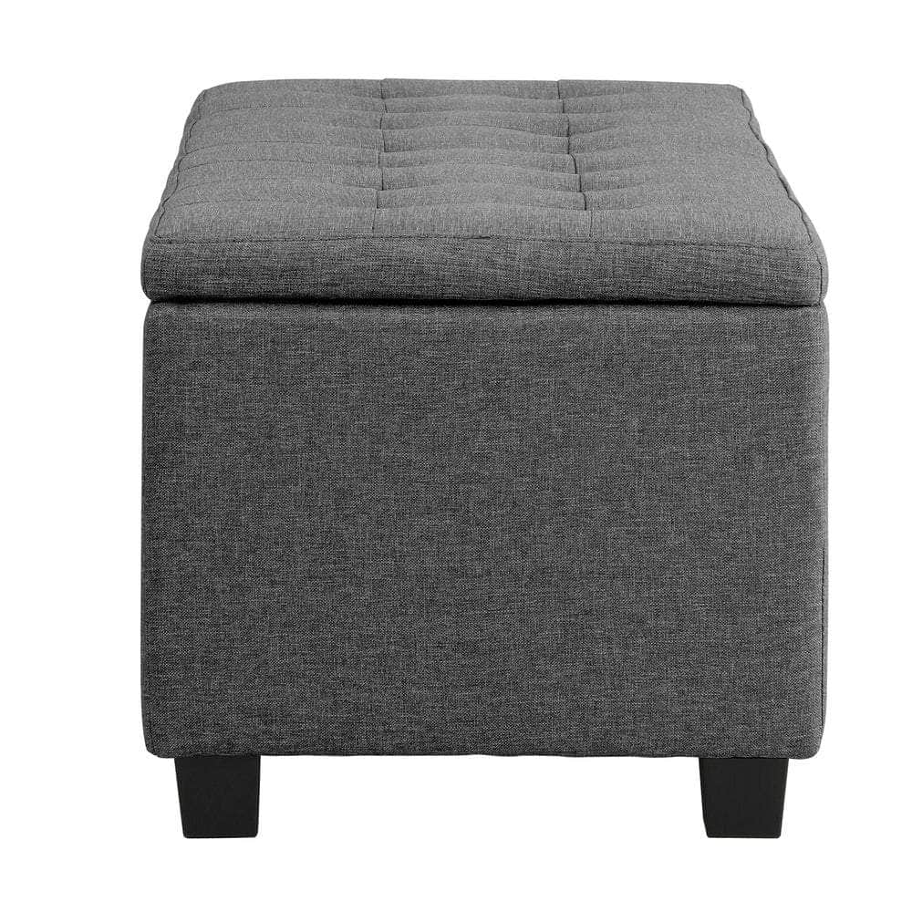Ottoman Foot Stool: Spacious Toy Chest with Stylish Faux Linen Design-Grey\Light Grey