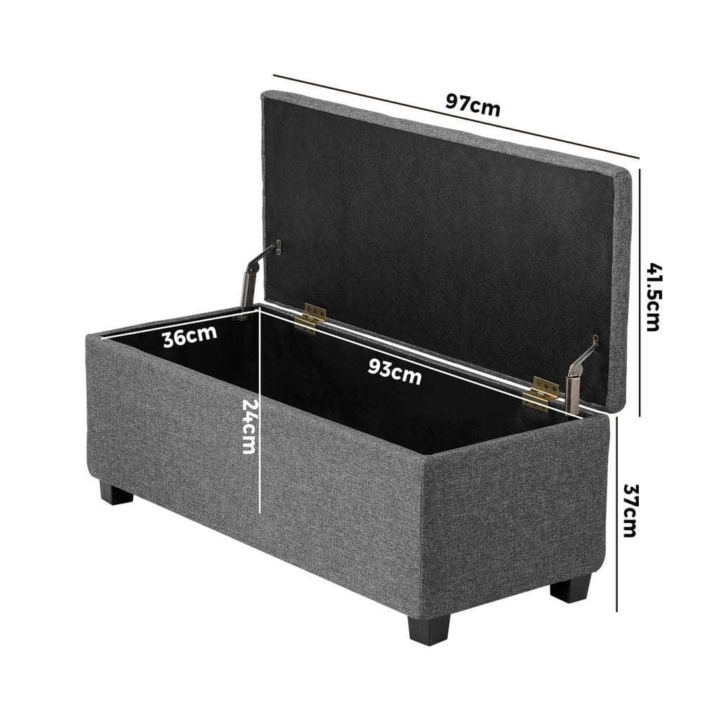 Ottoman Foot Stool: Spacious Toy Chest with Stylish Faux Linen Design-Grey\Light Grey