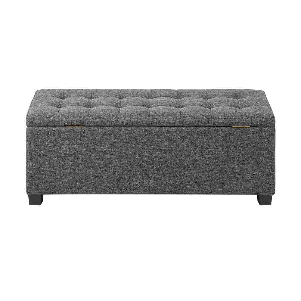Ottoman Foot Stool: Spacious Toy Chest with Stylish Faux Linen Design-Grey\Light Grey