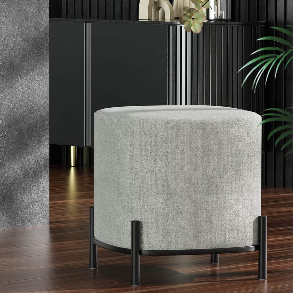 Ottoman Foot Stool Square Linen Grey | Eest Padded Seat