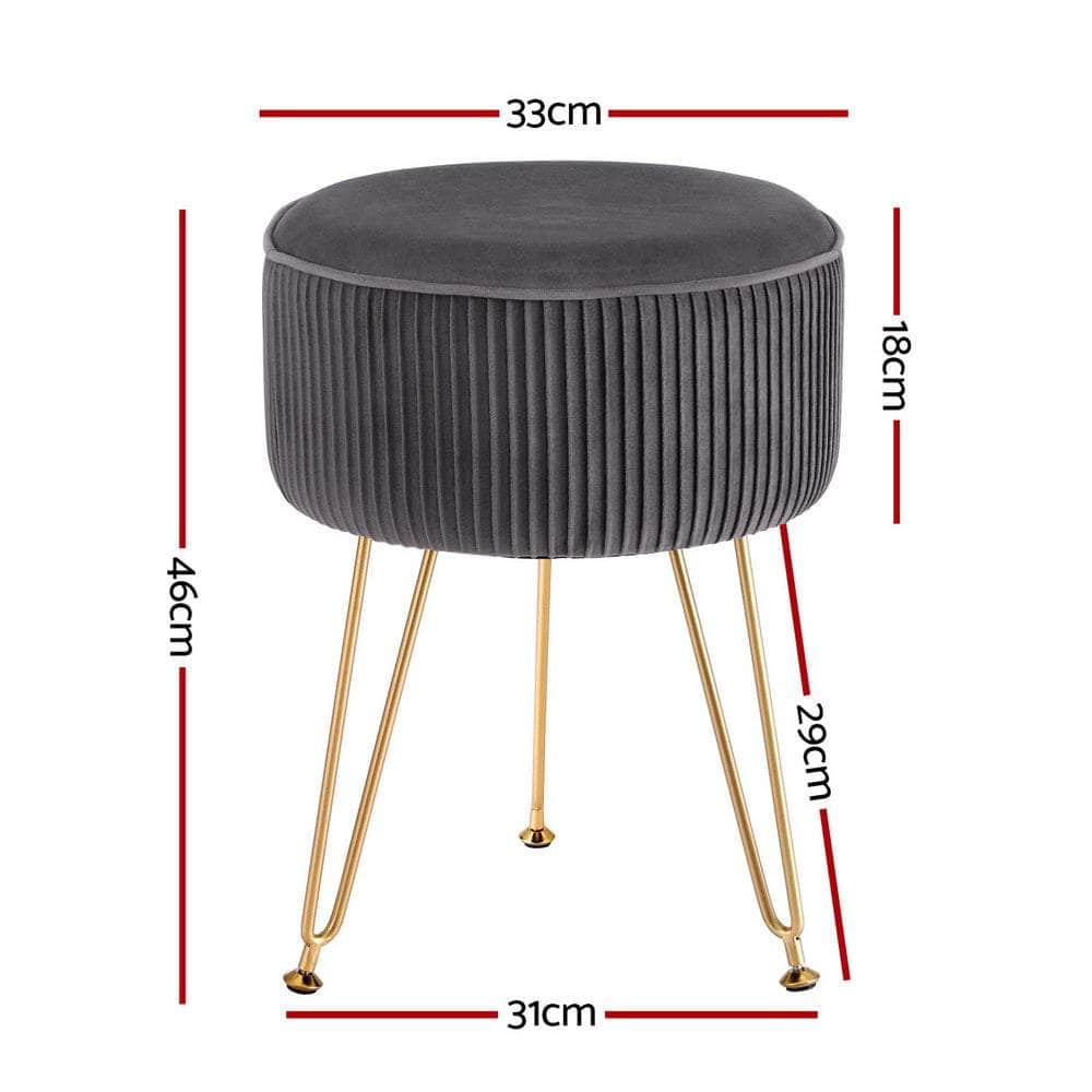 Ottoman Foot Stool Vanity Velvet Round Grey, Grey colour