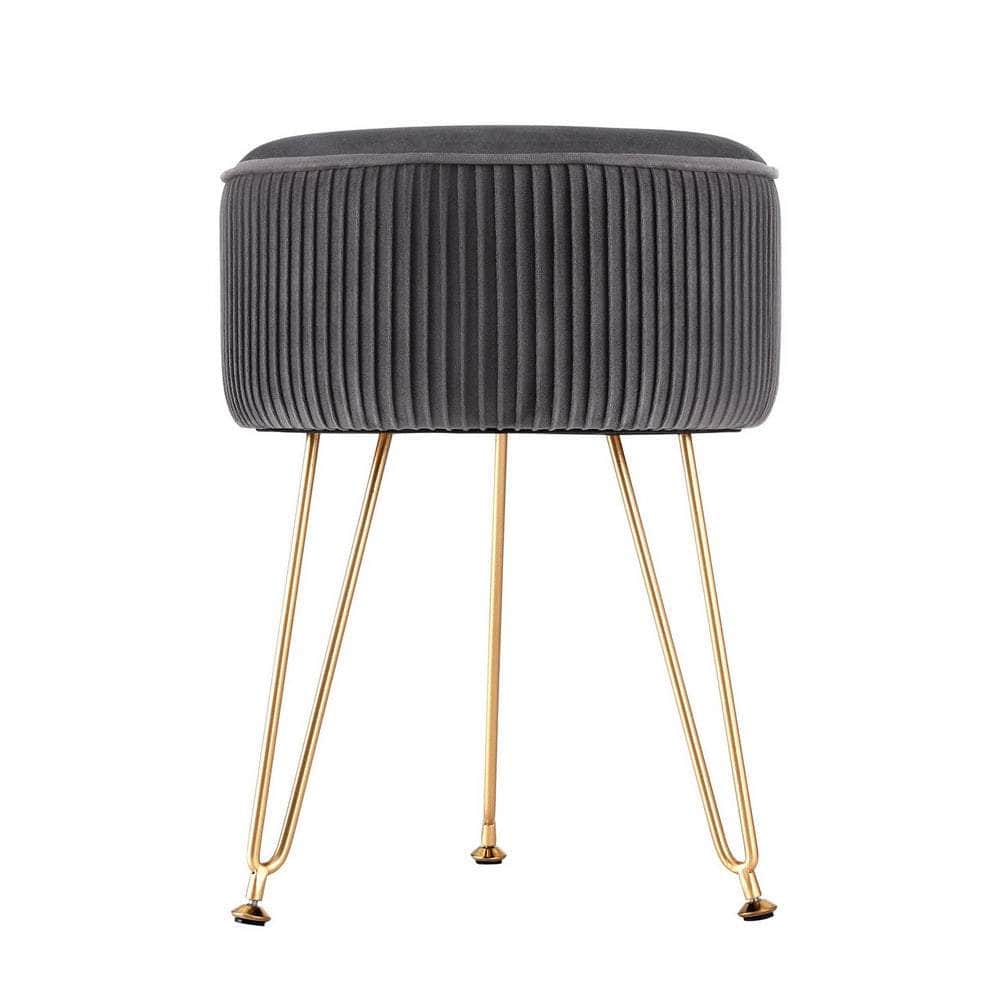 Ottoman Foot Stool Vanity Velvet Round Grey, Velvet finish