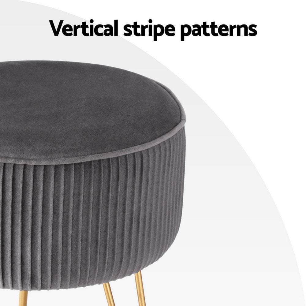 Ottoman Foot Stool Vanity Velvet Round Grey with Grey colour