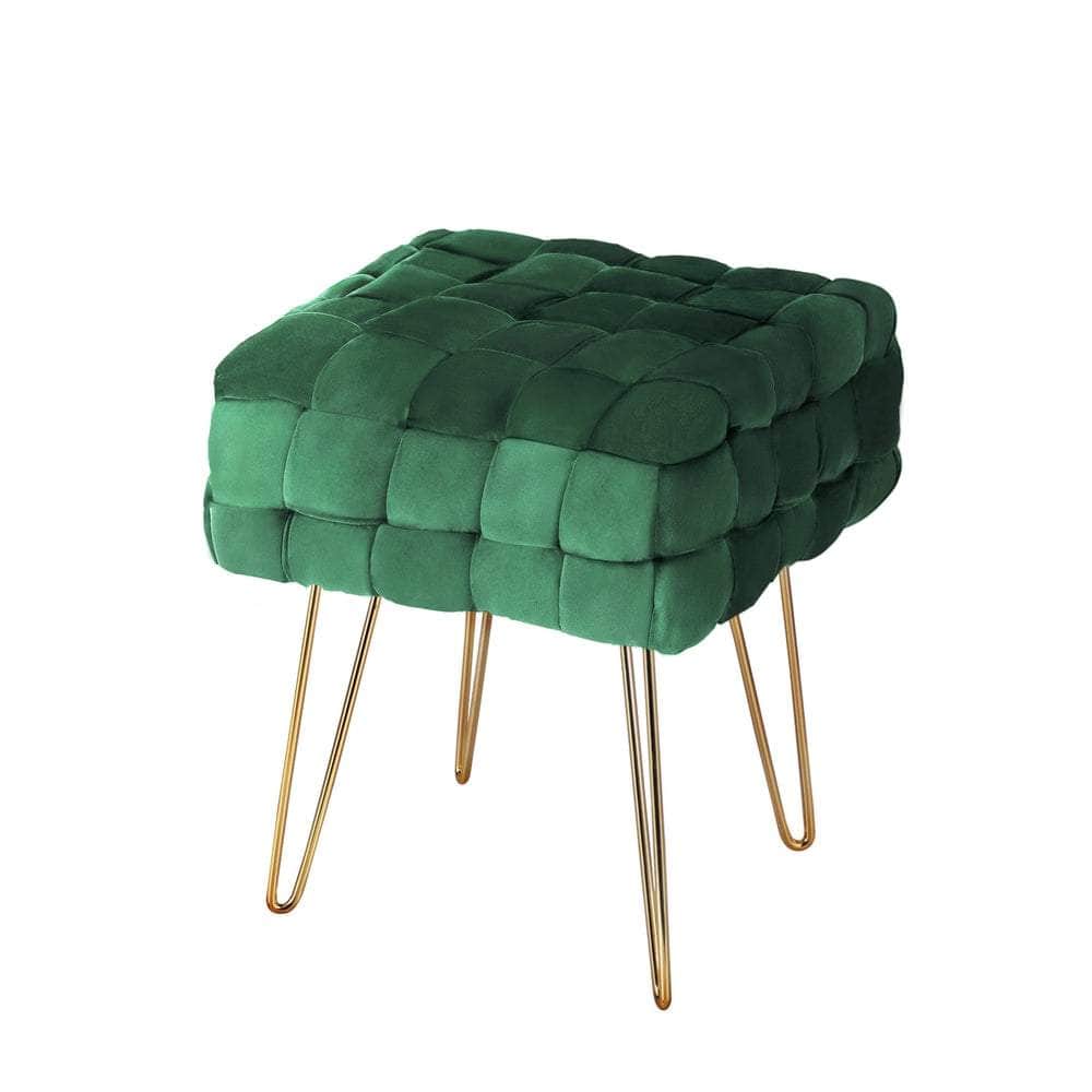 Elegant Green Woven Velvet Artiss Ottoman Foot Stool, Ottomans & Footstools