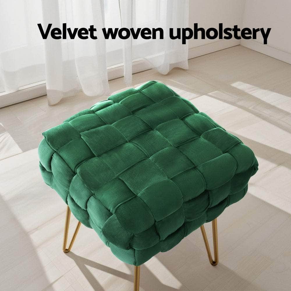 Elegant Green Woven Velvet Artiss Ottoman Foot Stool with Ottomans & Footstools