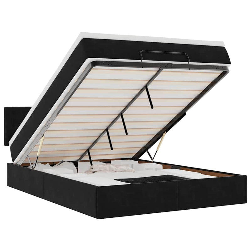 Double - Ottoman Storage Bed Frame No Mattress Black Double Velvet