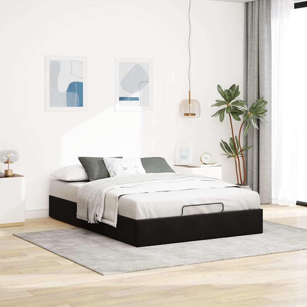 Ottoman Storage Bed Frame No Mattress Black Double Velvet | Black colour