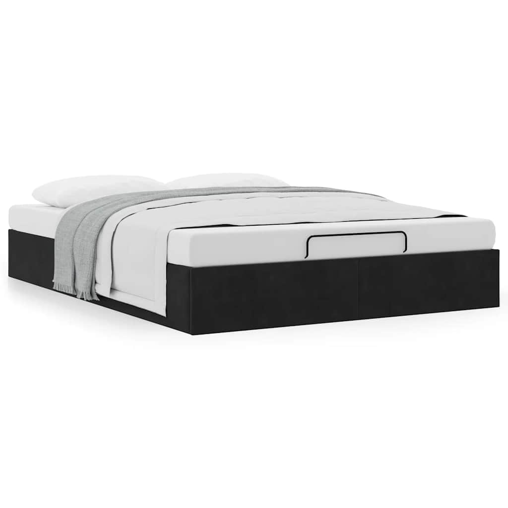Ottoman Storage Bed Frame No Mattress Black Double Velvet, Velvet finish