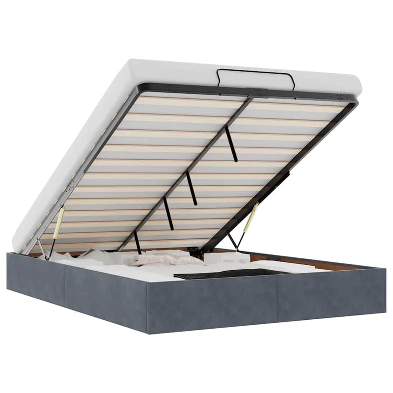 Queen - Ottoman Storage Bed Frame No Mattress Dark Grey Queen Velvet