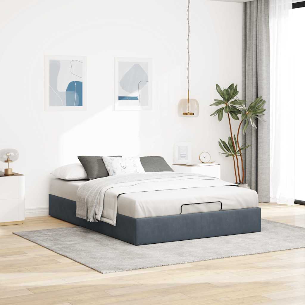 Ottoman Storage Bed Frame No Mattress Dark Grey Queen Velvet | Grey colour